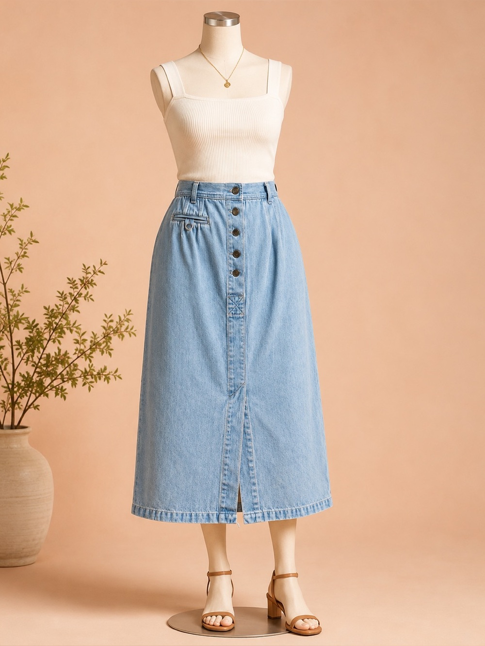 Vintage Gloria Vanderbilt Light Blue Denim Skirt with Front Buttons